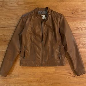 Brown Faux Leather Bomber Jacket